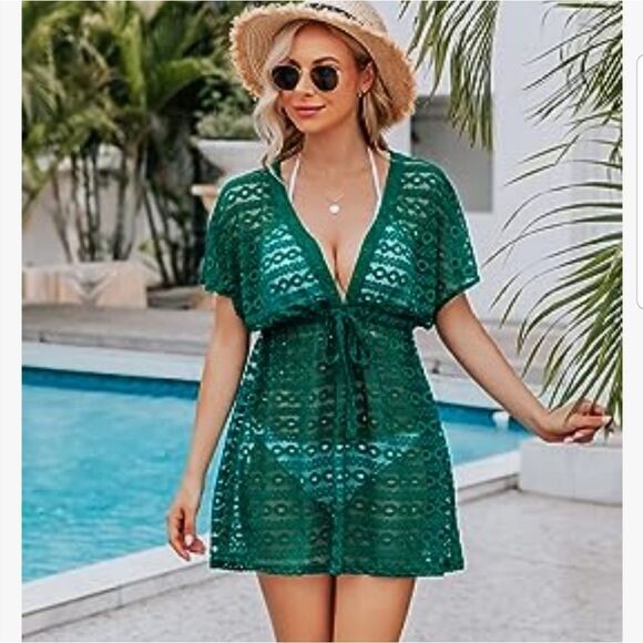 EISHOPEER Women's Bathing Suit Cover Ups 2023 taupe L NWT GREEN LACE - Picture 4 of 16